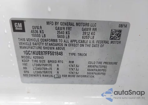 2015 Chevrolet Silverado 2500Hd Wt from USA, damaged, VIN 1GC1KUE87FF501848